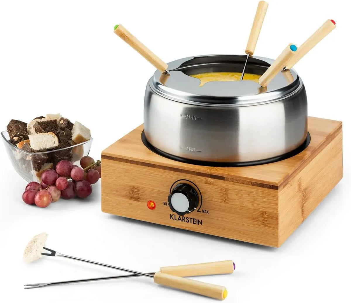 Klarstein Edelstahl-Topf, Fondue, 1,3 L, 800 W, Thermostat, Wärmefunktion