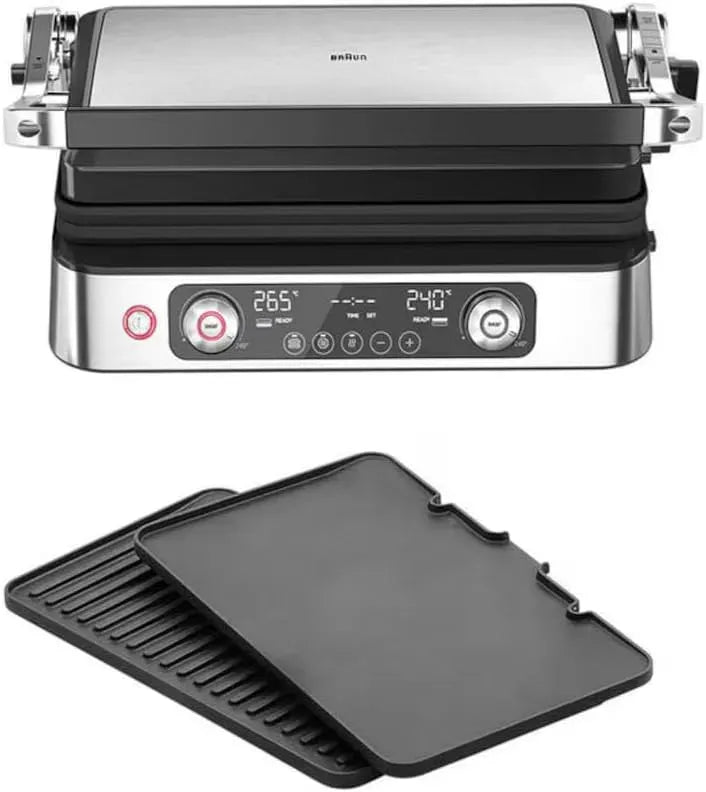 Braun CG 9140 Geschirrspüler, 2200 W, Spülmaschine, Grill, Thermostat, Edelstahl, Schwarz, Elektrogrill mit 2 Unabhängigen Thermostaten