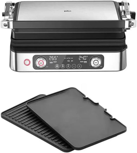 Braun CG 9140 Geschirrspüler, 2200 W, Spülmaschine, Grill, Thermostat, Edelstahl, Schwarz, Elektrogrill mit 2 Unabhängigen Thermostaten