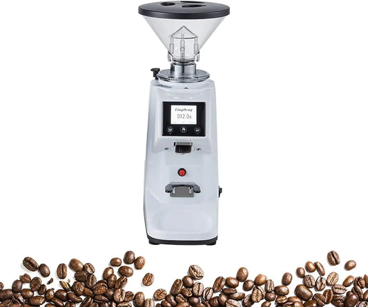 Touchscreen-Kaffeemühle, Mehrgang-Mühle, Kaffeebohnenmühle, 60 Mm, 250 g, Touch-Bedienung, Edelstahl, Weiß, für Alle Kaffeezubereitungsarten