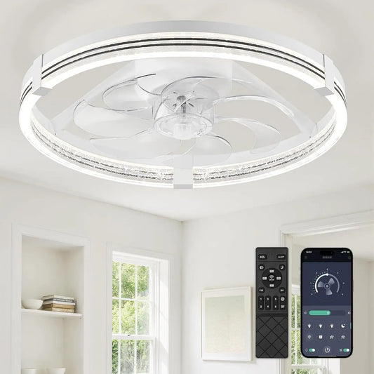 Ventilator, ZMISHIBO 3000K-7000K, Timer, Wohnzimmergestaltung, leise, Weiß, dimmbare LED, APP & Fernbedienung, leise für Wohnzimmer & Schlafzimmer
