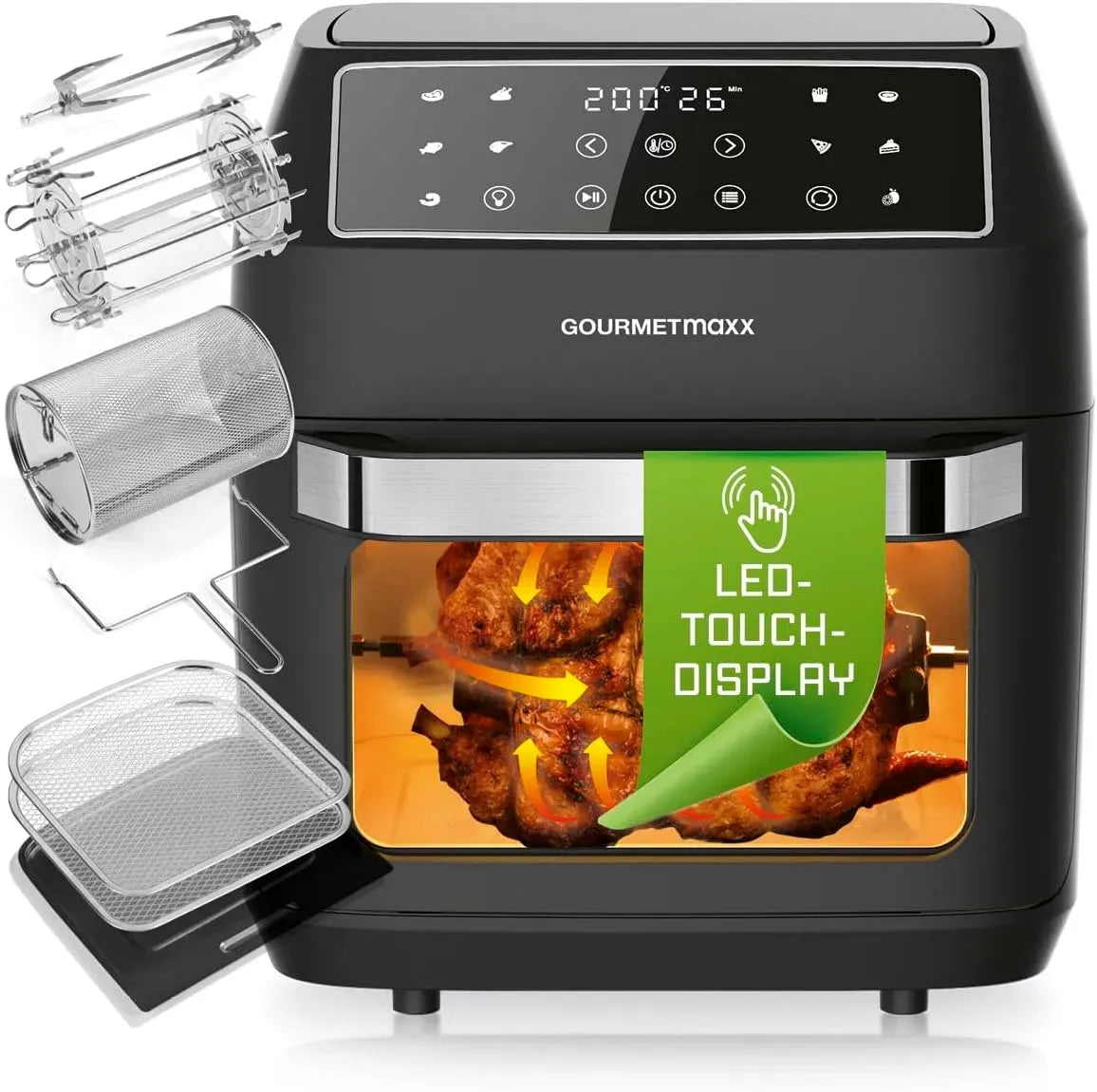 Heißluftfritteuse, 12 L, elektrische Fritteuse ohne Öl, GOURMETmaxx Heißluftfritteuse 12 L Airfryer
