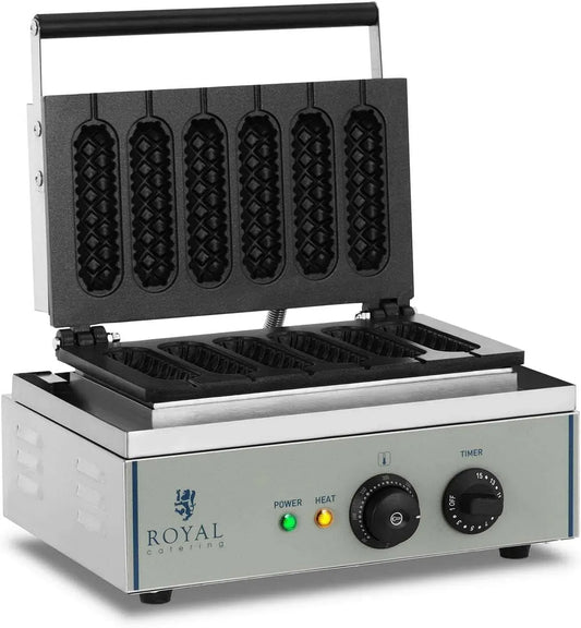Waffelautomat, Waffeleisen, 29,5 x 38,3 x 42 cm, 1.500 W, Timer, Gastronomie, Antihaftbeschichtung, Edelstahl, 6 Stück, Silber, aluminium