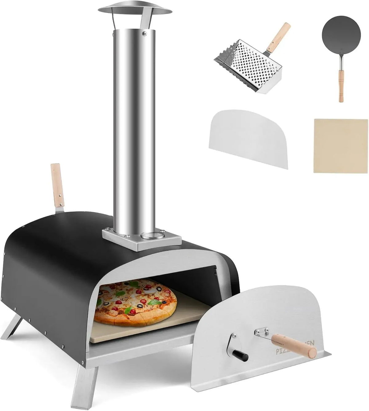 Elektrischer Pizzaofen, KOMFOTTEU, tragbar, Outdoor, Grill, Camping, Edelstahl, Pizza Ofen aus Edelstahl
