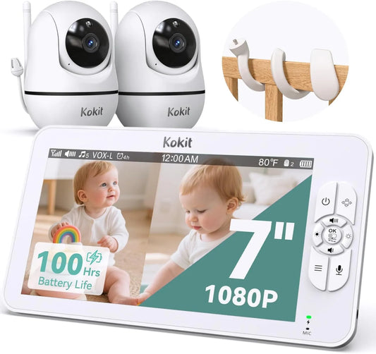 1080P 100-Stunden-VOX-Akku Stunden-VOX-Akku, Babyphone, Babyüberwachungsgerät, 2 Temperaturzonen, kabellos, für Zwillinge