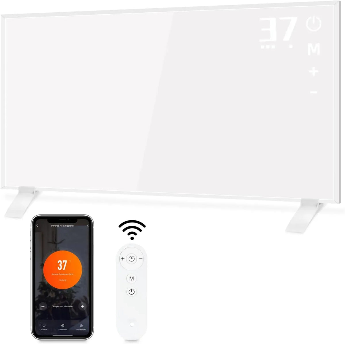 Infrarotheizung, Wandheizung, Standgerät, Thermostat, Wärmefunktion, Stand- und Wandmontage