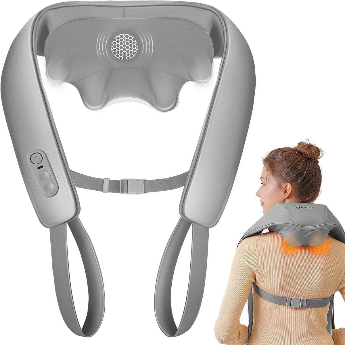 Graphenheizung, Massagegerät, Massageapparat für Nacken und Rücken, Wärmefunktion, kabellos, Grau