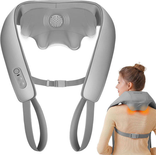 Graphenheizung, Massagegerät, Massageapparat für Nacken und Rücken, Wärmefunktion, kabellos, Grau