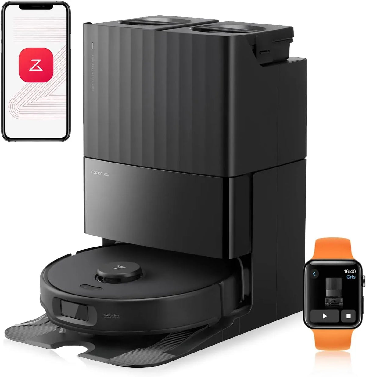 Saugroboter S5A, Schwarz, 75℃ Heißwasser-Moppwäsche, Hebarem Wischmopp, FlexiArm Design Kantenreinigung, 500Pa
