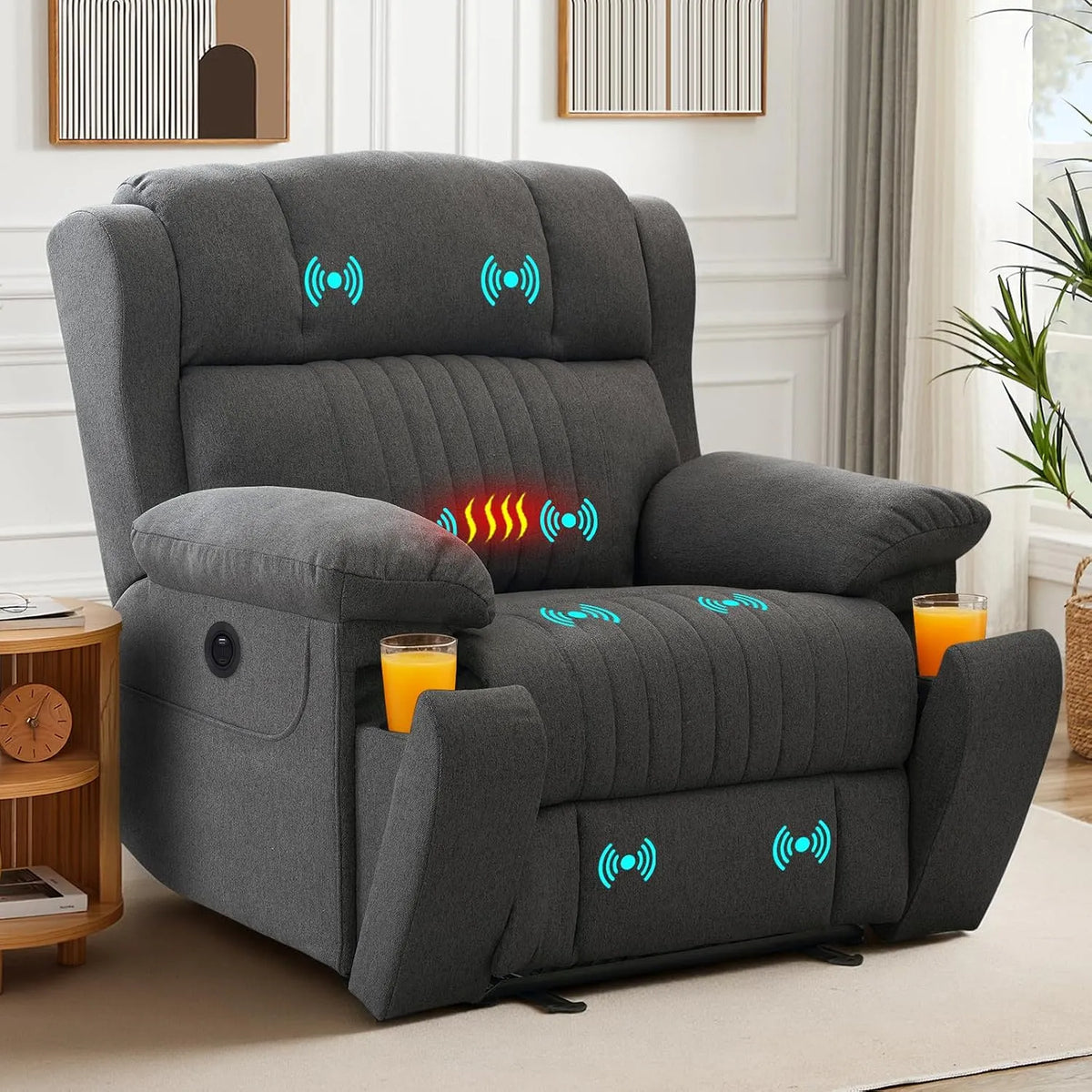 Relax- und Massagesessel, Wohnzimmergestaltung, USB, Grau, Schlafsessel mit Typ C & USB TV Sessel Für Wohnzimmer