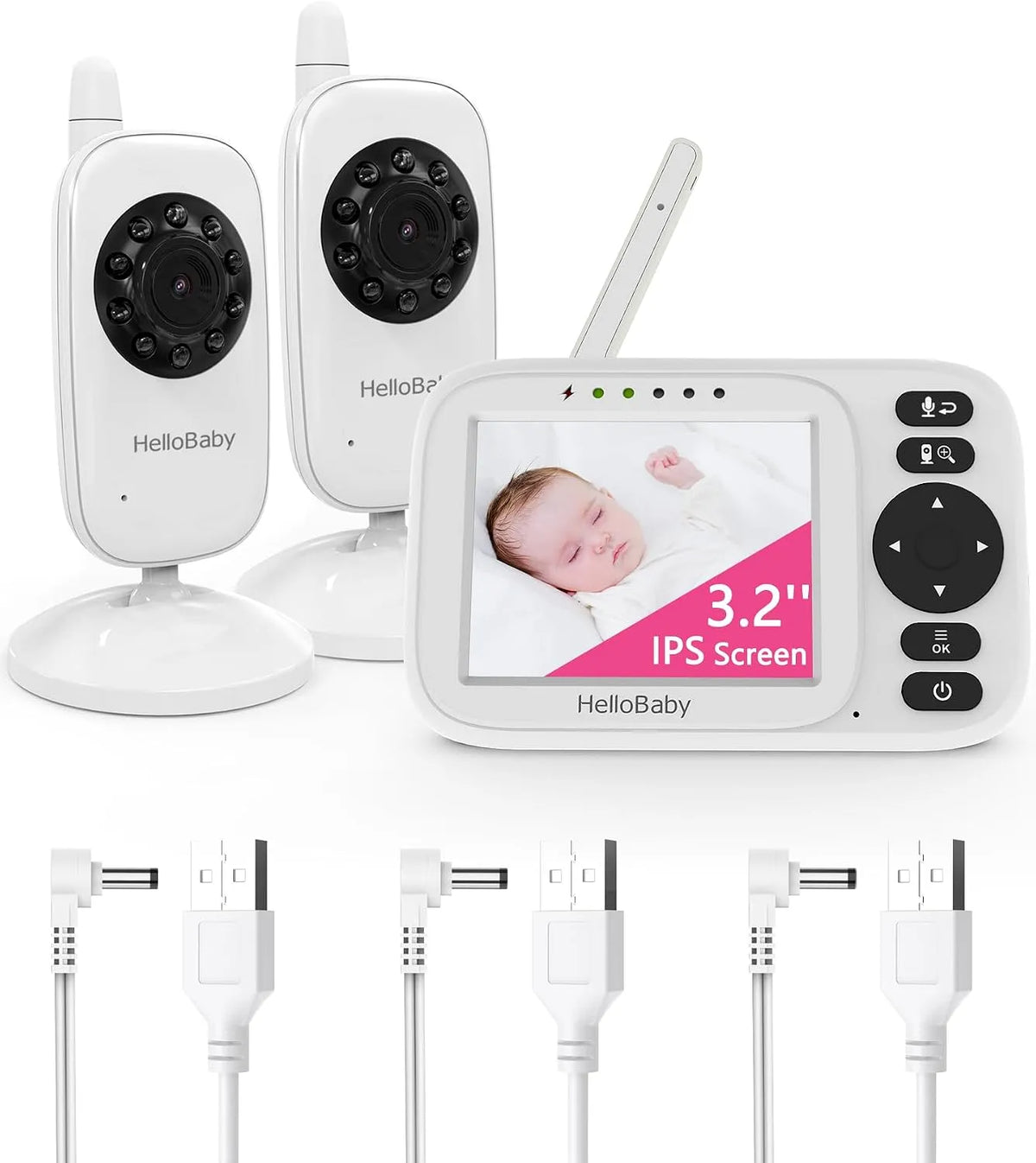 305m HB2438-2 Babyphone, Ladegerät, Babyüberwachungsgerät, 305 m, WLAN, USB, 2 Temperaturzonen, 3,2 Zoll