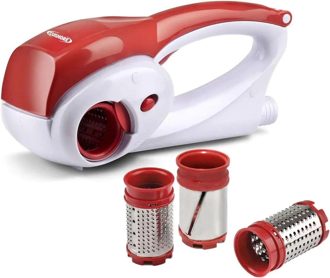 automatischer rotierender Käsezerkleinerer für Parmesankäse mit 3 austauschbaren Klingen, Cushore Elektrische Käsereibe für Hartkäse, wiederaufladbar