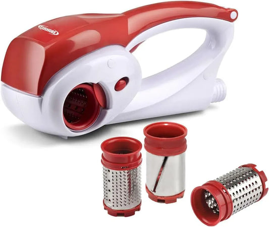 automatischer rotierender Käsezerkleinerer für Parmesankäse mit 3 austauschbaren Klingen, Cushore Elektrische Käsereibe für Hartkäse, wiederaufladbar